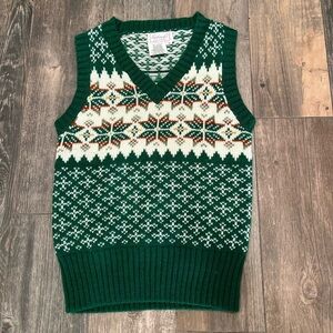 Vintage Barbara Lee Sweater Vest Green Brown Taiwan Snowflake 70’s